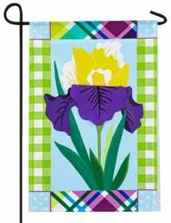 Patterned Border Iris Applique Garden Flag
