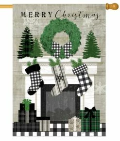 Patterned Christmas Mantel House Flag