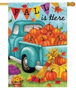 Pickup Truck With Fall Pumpkins House Flag