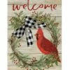 Plaid Bow Cardinal Wreath House Flag -Flag Sales 2024 plaid bow cardinal wreath house flag