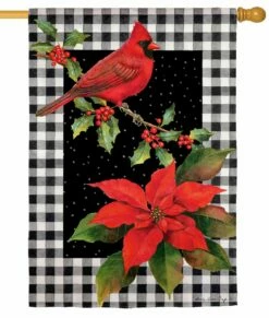 Plaid Cardinal And Holly Suede Reflections House Flag