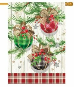 Plaid Christmas Ornaments House Flag
