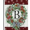 Plaid Christmas Wreath Monogram Letter B Garden Flag -Flag Sales 2024 plaid christmas wreath monogram letter b garden flag