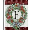 Plaid Christmas Wreath Monogram Letter F Garden Flag -Flag Sales 2024 plaid christmas wreath monogram letter f garden flag