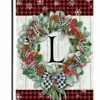 Plaid Christmas Wreath Monogram Letter L Garden Flag