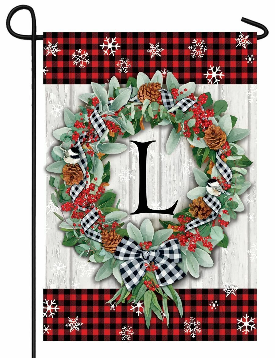 Plaid Christmas Wreath Monogram Letter L Garden Flag 3 Plaid Christmas Wreath Monogram Letter L Garden Flag