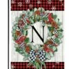 Plaid Christmas Wreath Monogram Letter N Garden Flag -Flag Sales 2024 plaid christmas wreath monogram letter n garden flag