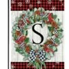 Plaid Christmas Wreath Monogram Letter S Garden Flag -Flag Sales 2024 plaid christmas wreath monogram letter s garden flag