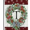 Plaid Christmas Wreath Monogram Letter T Garden Flag -Flag Sales 2024 plaid christmas wreath monogram letter t garden flag