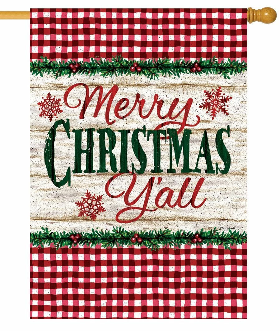 Plaid Merry Christmas Y’all House Flag 3 Plaid Merry Christmas Y’all House Flag