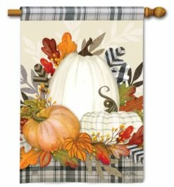 Plaid Pumpkin Season House Flag