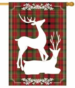 Plaid Reindeer Applique House Flag