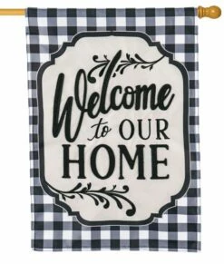 Plaid Welcome To Our Home Applique House Flag
