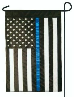 Police Thin Blue Line Black And White American Double Applique Garden Flag