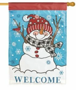Polka Dot And Plaid Snowman Double Applique House Flag