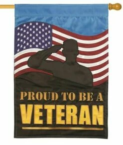 Proud Veteran Double Applique House Flag
