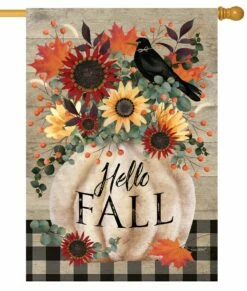 Pumpkin Plaid Crow House Flag