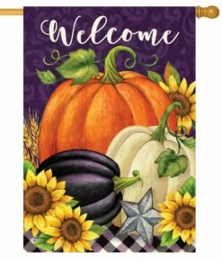Pumpkins On Purple House Flag