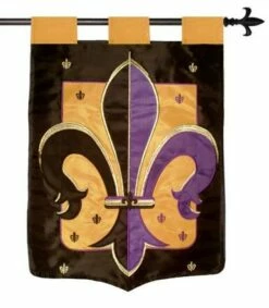 Purple Black And Gold Fleur De Lis Double Applique House Flag