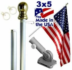Silver 6ft Spinning Pole And Flag Kit With Printed Stars -Flag Sales 2024 silver 6ft spinning pole and flag kit with printed stars
