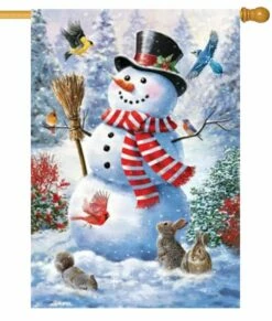 Snowman And Birds House Flag