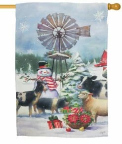 Snowman And Farm Friends Suede Reflections House Flag