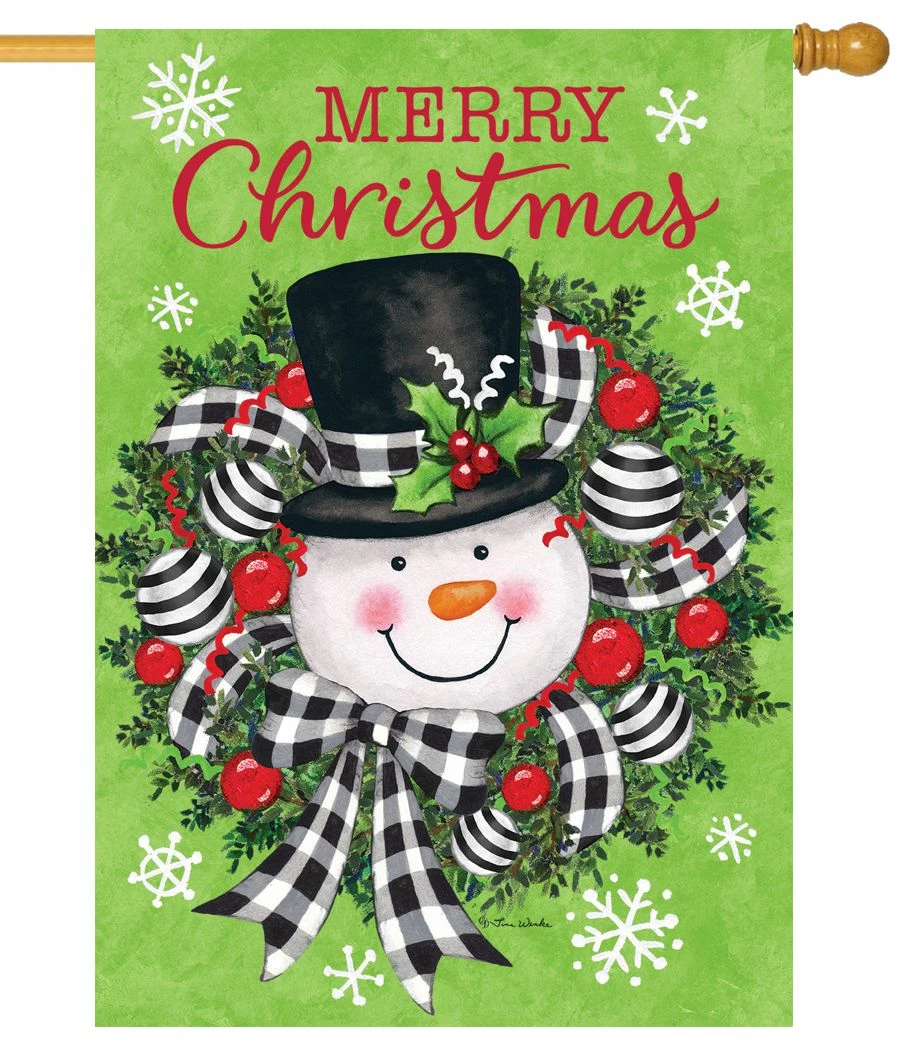 Snowman Wreath House Flag 3 Snowman Wreath House Flag