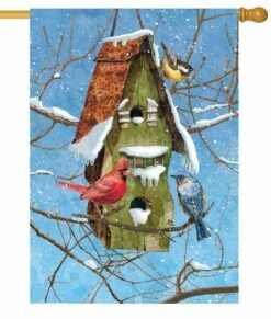 Snowy Songbirds House Flag