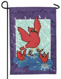 Songbirds In The Rain Double Applique Garden Flag