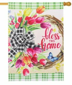 Spring Floral Wreath Suede Reflections House Flag