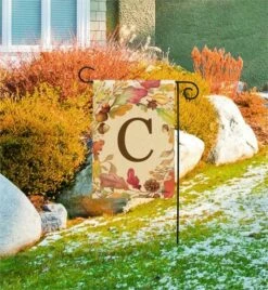 Swirling Fall Leaves Monogram C Garden Flag