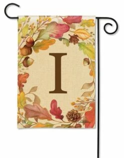Swirling Fall Leaves Monogram I Garden Flag