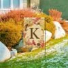 Swirling Fall Leaves Monogram K Garden Flag