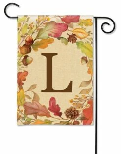 Swirling Fall Leaves Monogram L Garden Flag