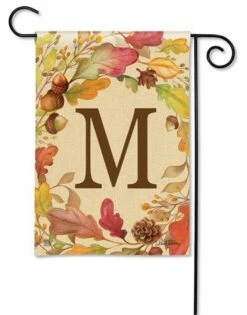 Swirling Fall Leaves Monogram M Garden Flag