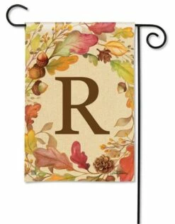 Front Page -Flag Sales 2024 swirling fall leaves monogram r garden flag