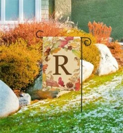 Front Page 19 Swirling Fall Leaves Monogram R Garden Flag