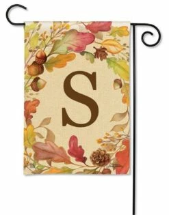 Swirling Fall Leaves Monogram S Garden Flag