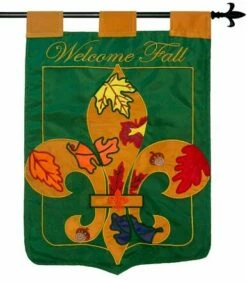 Welcome Fall Fleur De Lis Double Applique House Flag