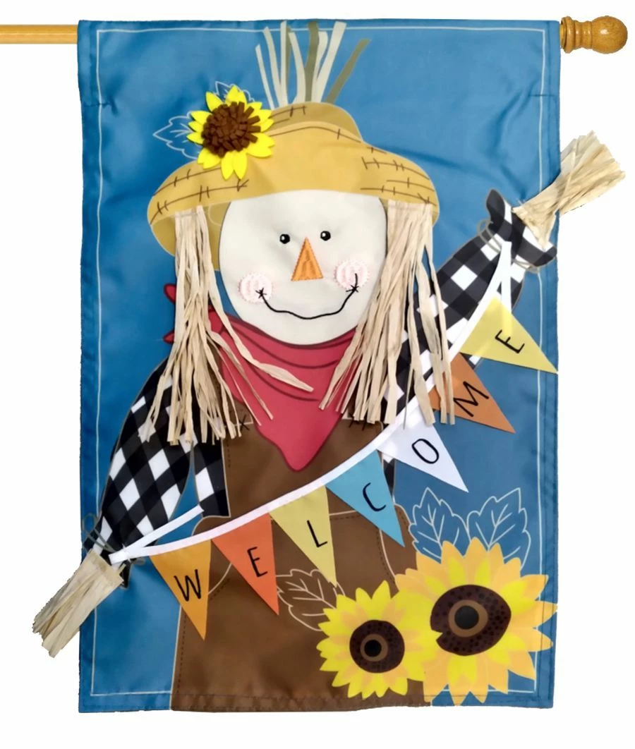 Welcome Fall Scarecrow Applique House Flag 5 Welcome Fall Scarecrow Applique House Flag - Image 3