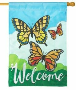 Welcome Monarchs Double Applique House Flag