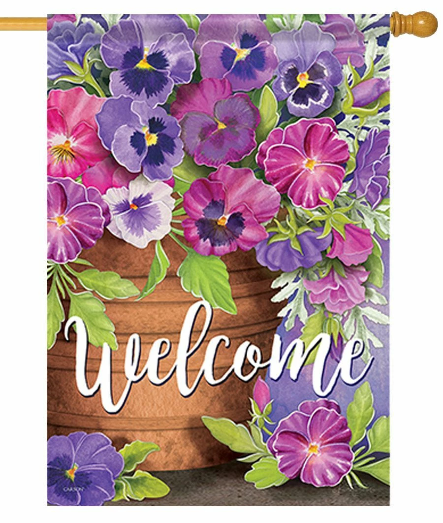 Welcome Pansies House Flag 3 Welcome Pansies House Flag