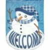 Welcome Plaid Snowman Double Applique House Flag