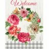 Welcome Rose Wreath House Flag