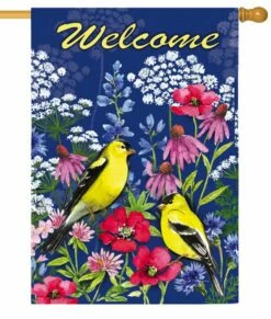 Welcome Wildflowers And Finches Suede Reflections House Flag