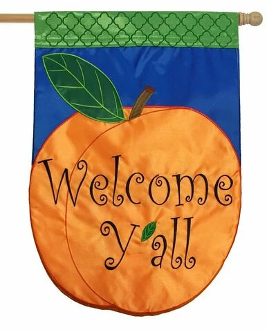 Welcome Y’all Peach Double Applique House Flag 3 Welcome Y’all Peach Double Applique House Flag