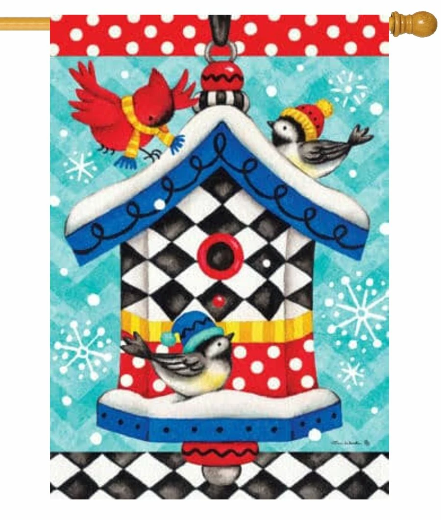 Whimsy Birdhouse House Flag 3 Whimsy Birdhouse House Flag