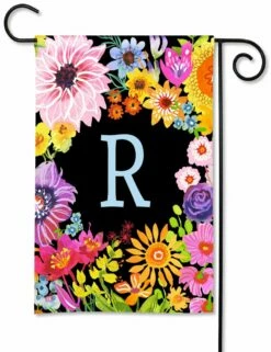 Wildflowers Monogram R Garden Flag