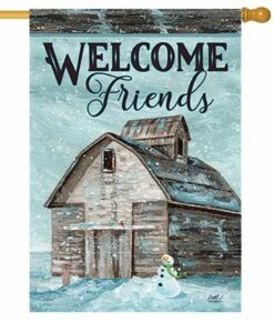 Winter Barn House Flag