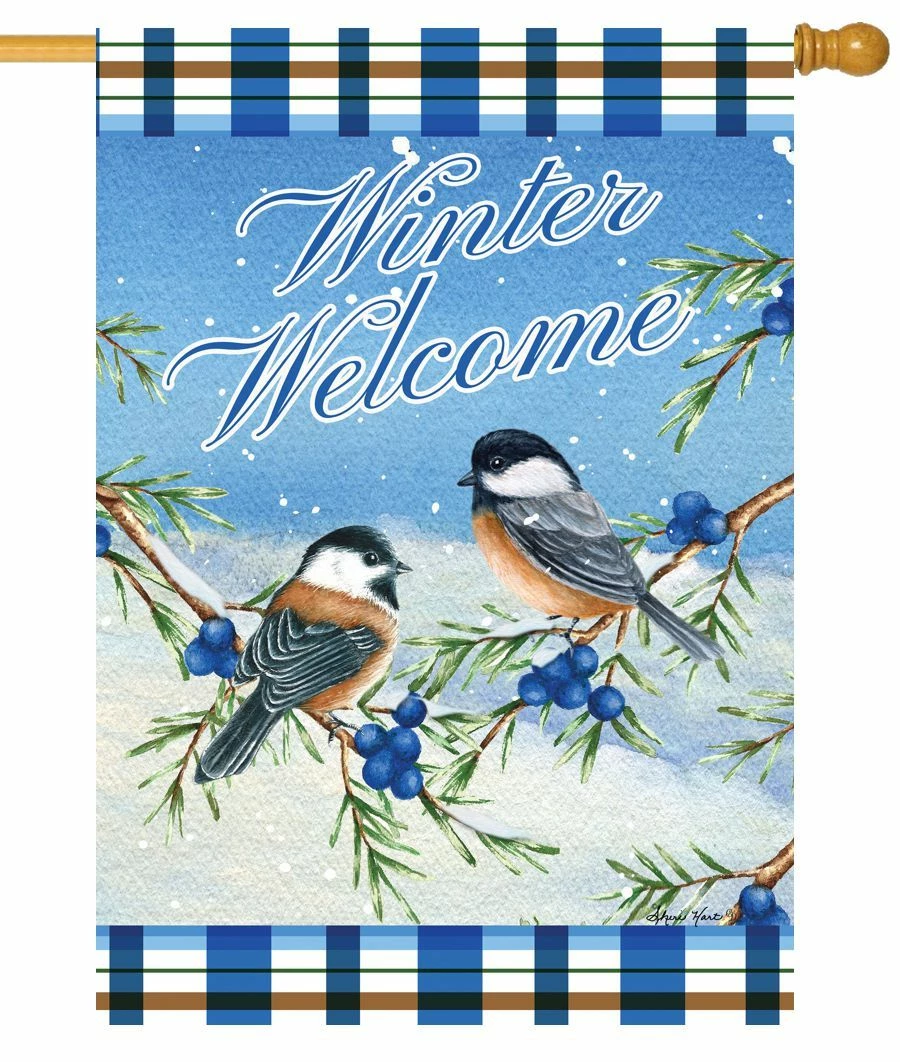 Winter Welcome Chickadees House Flag 3 Winter Welcome Chickadees House Flag